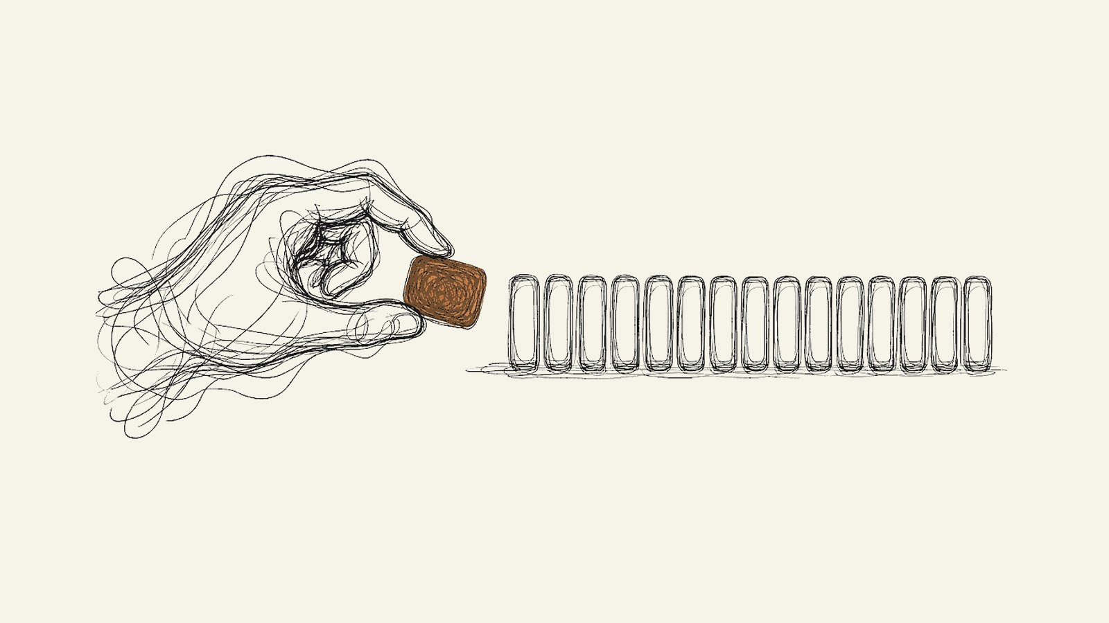 Ilustração de uma mão organizando elementos